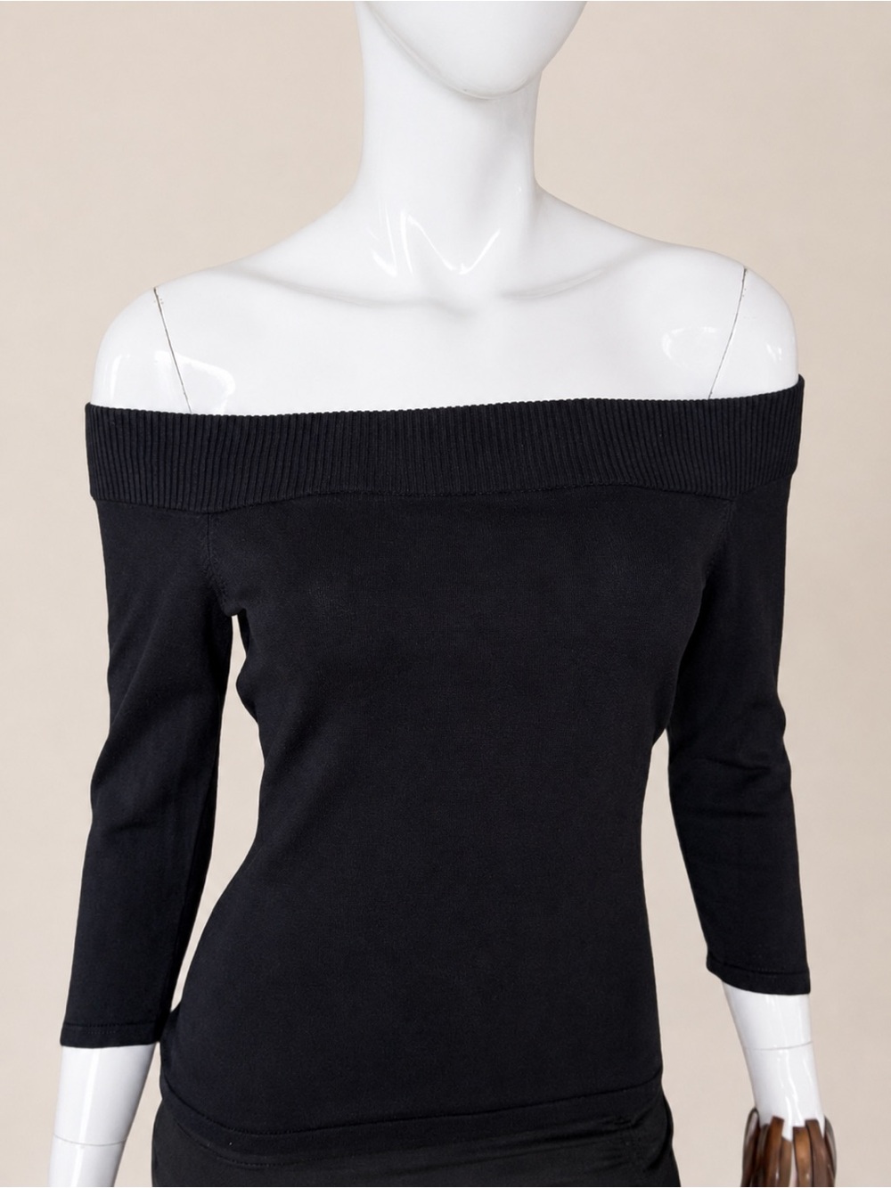 Vintage 90s Y2K Black Stretchy Off The Shoulder 3/4 Sleeve Top Brat Small